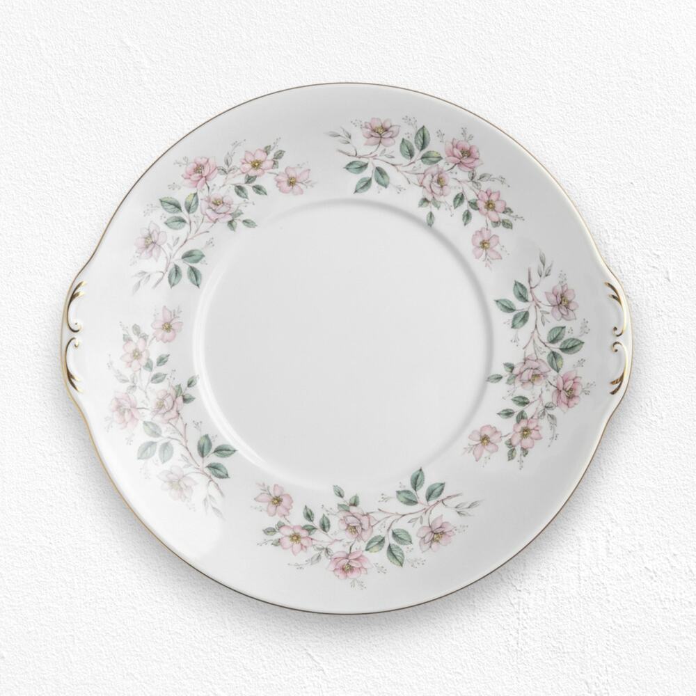 Vintage Royal Grafton Pink Purple Floral Fine Bone China Gold Trim Cake Plate